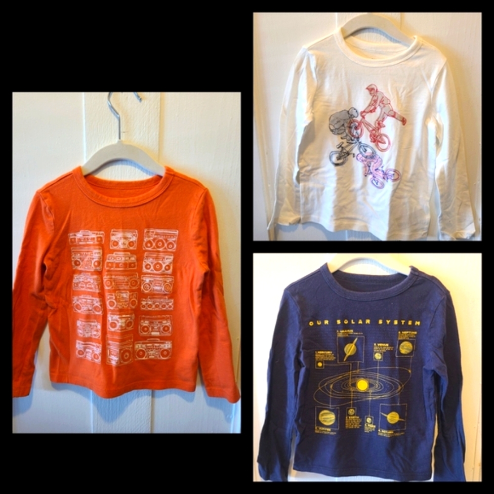 Set of 3 GAP Kids, XS Long Sleeve Graphic Tees - Orange, White, and Blue